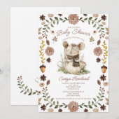 Invitation Fête de Naissance Souris de Bois (Devant / Derrière)