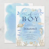 Invitation Fête de Naissance Sous l'Océan pour Garçon (Devant / Derrière)