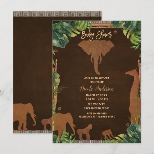 Invitation Fête de naissance sur le thème des animaux de la j (Devant / Derrière)
