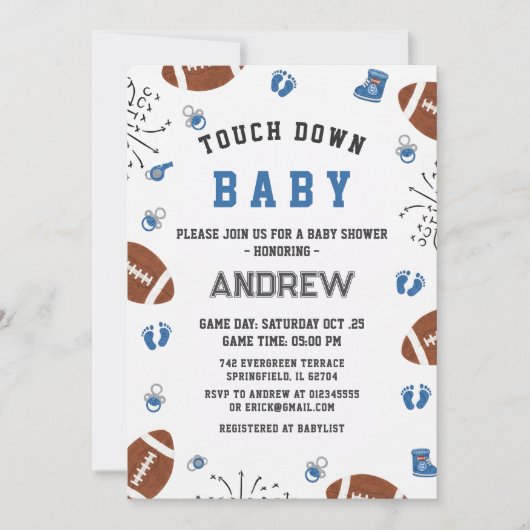 Invitation Fête de naissance sur le thème du Touchdown de foo (Devant)