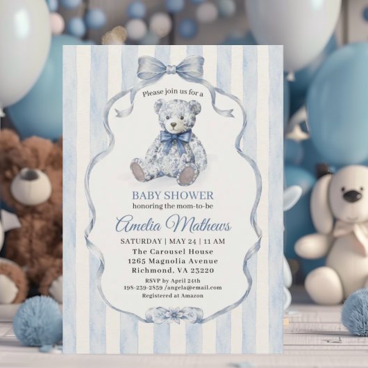 Invitation Fête de naissance Teddy Bear Boy