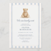 Invitation Fête de naissance Teddy Bear Boy Blue Stripes (Devant)
