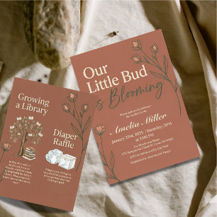 Invitation Fête de naissance Terre Cuite Bohème en Fleurs