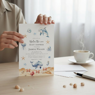 Invitation Fête de Naissance Thème Océan Dauphin Aquarelle