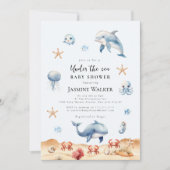 Invitation Fête de Naissance Thème Océan Dauphin Aquarelle (Devant)