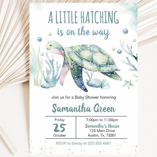 Invitation Fête de Naissance Tortue Garçon