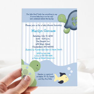 Invitation Fête de naissance Tortue Garçon Bébé Récif Tortue