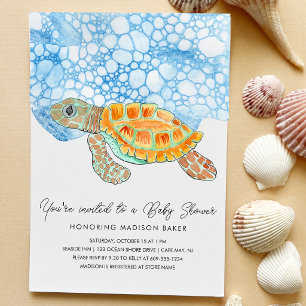 Invitation Fête de naissance Tortue Marine Peinte à l'Aquarel