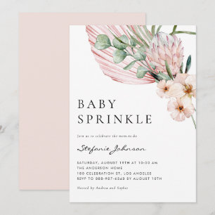 Invitation Fête de naissance tropicale Protéa aquarelle rose