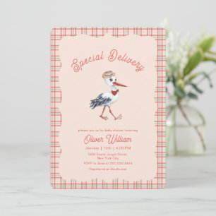 Invitation Fête de naissance vintage à carreaux neutre en gen