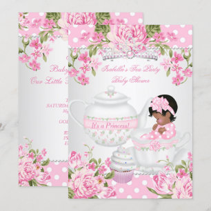 Invitation Fête de naissance vintage ethnique fille rose théi