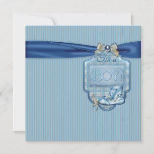 Invitation Fête de naissance vintage pour bébé garçon marron 
