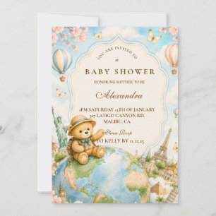 Invitation Fête de naissance voyage ourson fantaisiste