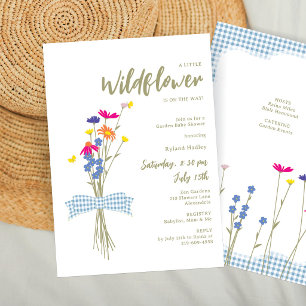 Invitation Fête de naissance Wildflowers Bébé   Ruban Gingham