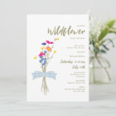 Invitation Fête de naissance Wildflowers Bébé | Ruban Gingham (Debout devant)