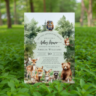 Invitation Fête de naissance Woodland : que l'aventure commen