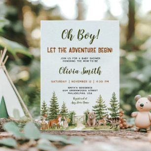 Invitation Fête de naissance Woodland - Que l'aventure commen