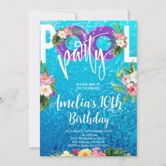 Invitation Fête de natation, Fête d'anniversaire de piscine d (Devant)