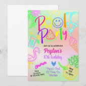 Invitation Fête de natation, Fête de Glow, Neon Glow dans le (Devant / Derrière)