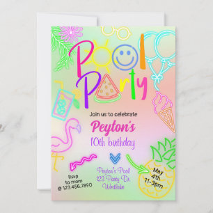 Invitation Fête de natation, Fête lumineuse, Néon lumineux da