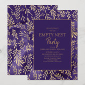Invitation Fête de nid vide aux feuilles de gold violettes él (Devant / Derrière)