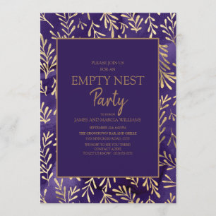 Invitation Fête de nid vide aux feuilles de gold violettes él