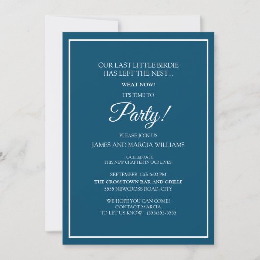 Invitation Fête de nid vide bleu marine blanc (Devant)