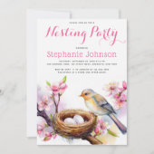 Invitation Fête de nidification Aquarelle Oiseau nid Deux oeu (Devant)