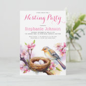 Invitation Fête de nidification Aquarelle Oiseau nid Deux oeu (Debout devant)