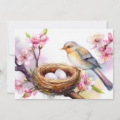 Invitation Fête de nidification Aquarelle Oiseau nid Deux oeu (Dos)