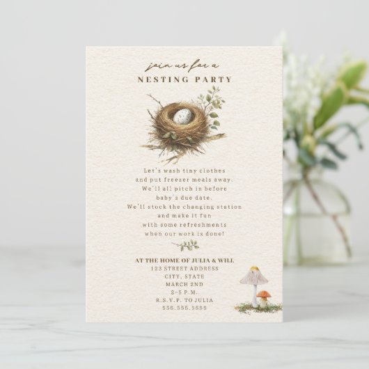 Invitation Fête de nidification Champignons de la forêt Neutr (Debout devant)