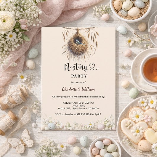 Invitation Fête de nidification nid d'oiseau printemps œufs b