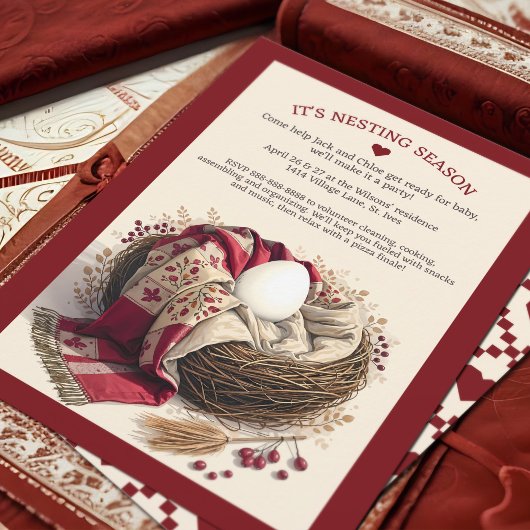 Invitation Fête de nidification Whimsical Cosy Warm Nest Oeuf