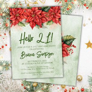 Invitation Fête de Noël 21e Anniversaire Poinsettia Floral