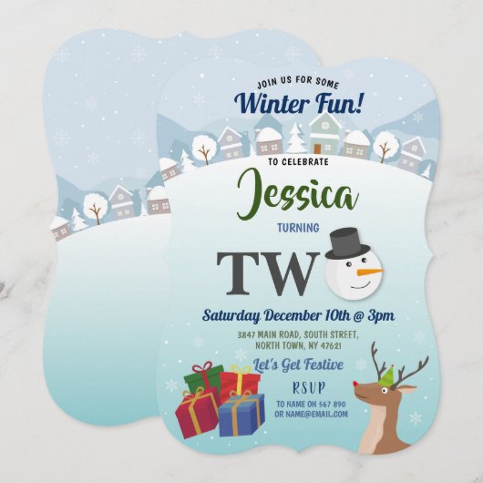 Invitation Fête de Noël 2 Anniversaire Père Noël Snowman DEUX (Devant / Derrière)