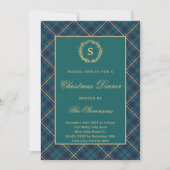 Invitation Fête de Noël à carreaux monogramme classique vert (Devant)