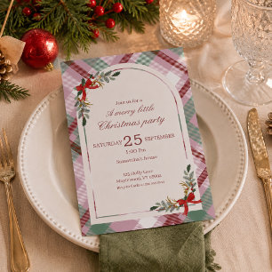 Invitation Fête de Noël à carreaux pastel doux