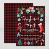 Invitation Fête de Noël à carreaux rouges (Devant / Derrière)