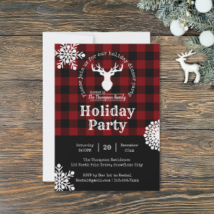 Invitation Fête de Noël à carreaux rouges et noirs de Buffalo