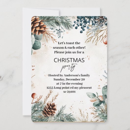 Invitation Fête de Noël à feuillage persistant Pine (Devant)