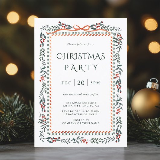 Invitation Fête de Noël à la framboise rouge