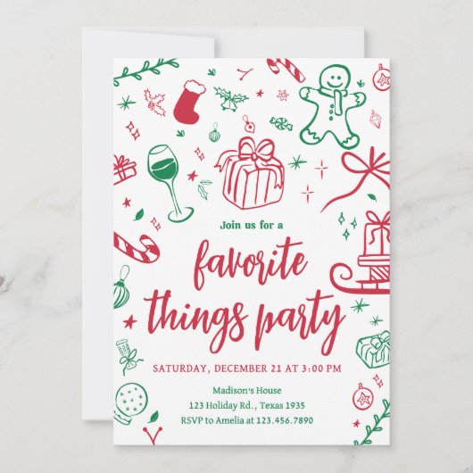 Invitation Fête de Noël à la main dessinée (Devant)