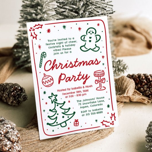 Invitation Fête de Noël à la main dessinée