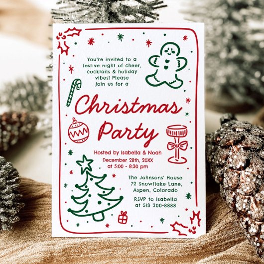 Invitation Fête de Noël à la main dessinée