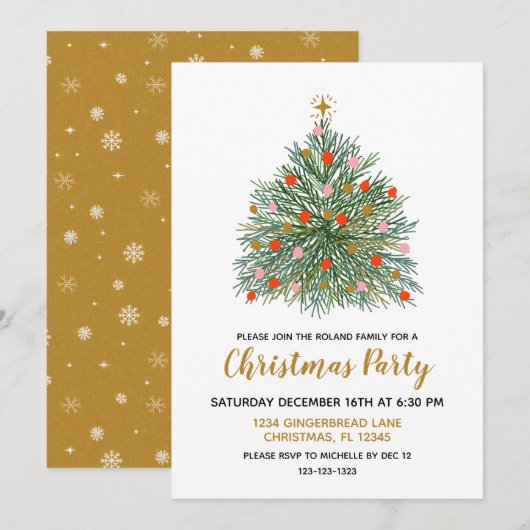 Invitation Fête de Noël à la main du milieu du siècle (Devant / Derrière)