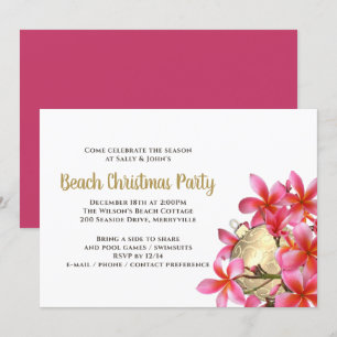 Invitation Fête de Noël à la plage de Plumeria rose