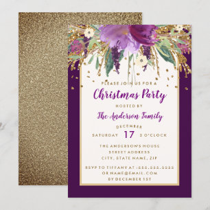 Invitation Fête de Noël à l'Améthyste Étincelante Fleurie Vio