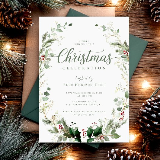 Invitation Fête de Noël à l'aquarelle botanique