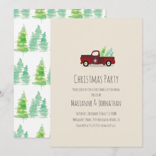Invitation Fête de Noël à l'aquarelle Camion à carreaux rusti