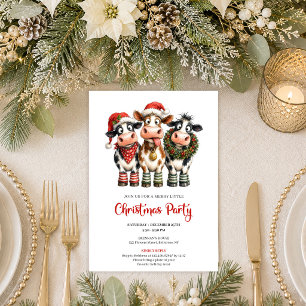 Invitation Fête de Noël à l'aquarelle des vaches fantaisistes
